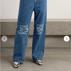 Loewe Blue Wide Leg Anagram Jeans with White Accents
